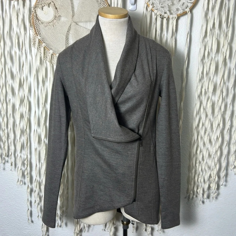 Helmut Lang Taupe Wool Side Zip Moto Knit Jacket Small